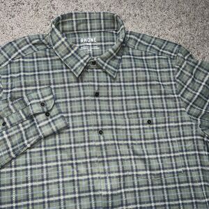 Rhone Hardy Flannel Shirt Mens Medium Green Gray Plaid Long Sleeve